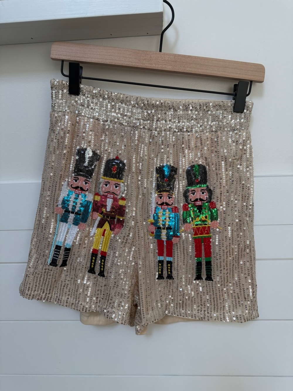 Sequin Nutcracker Embroidered Kids Shorts - Beige
